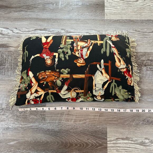 Handmade Western Cowgirl Pin-Up Pillow Black Fringe Novelty Vintage Style Decor - Picture 6 of 6